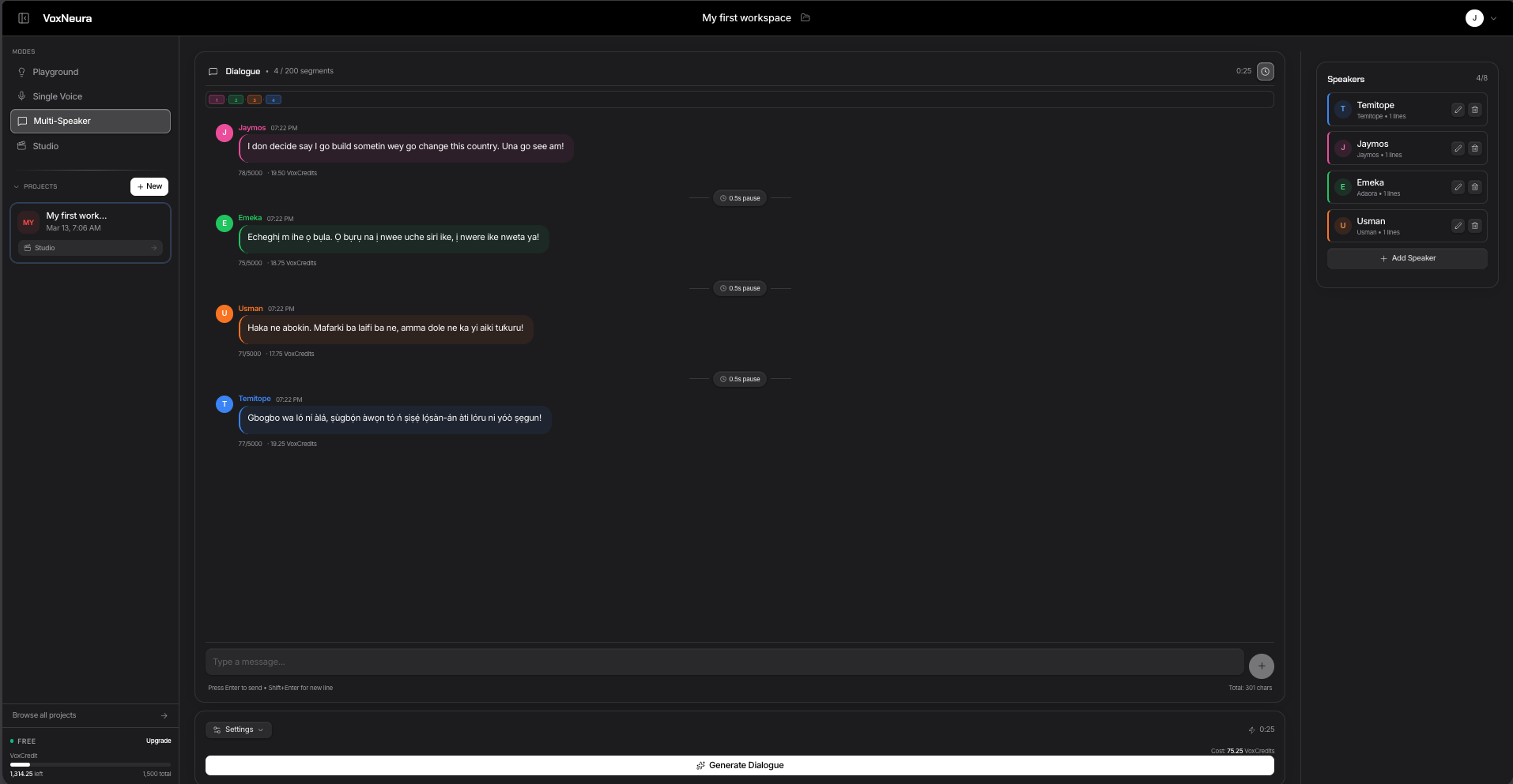 VoxNeura multi-speaker dialogue interface